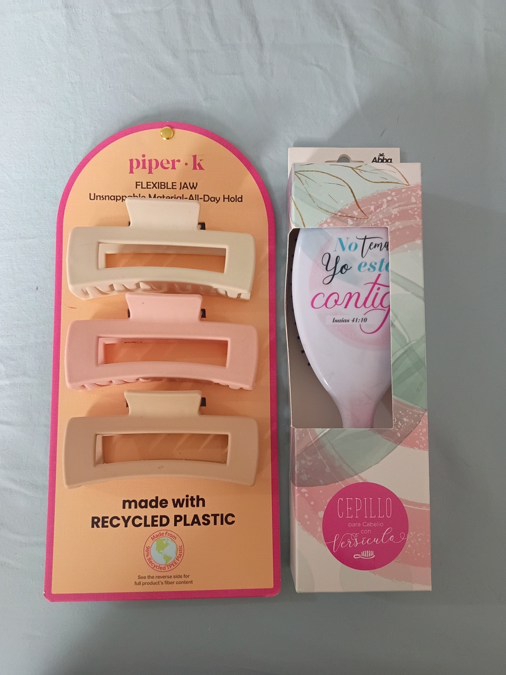 Piper Neutral & Pink Flexible Jaw Hair Clips and Pastel Paddle Hair Brush